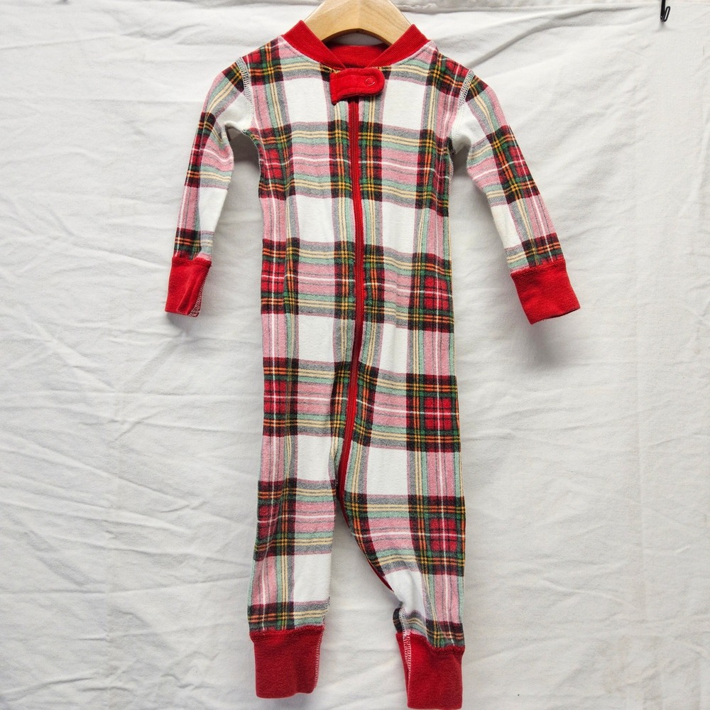Hanna Andersson One Piece Pajamas Kids 12-18M Red Plaid Organic Cotton Zipper